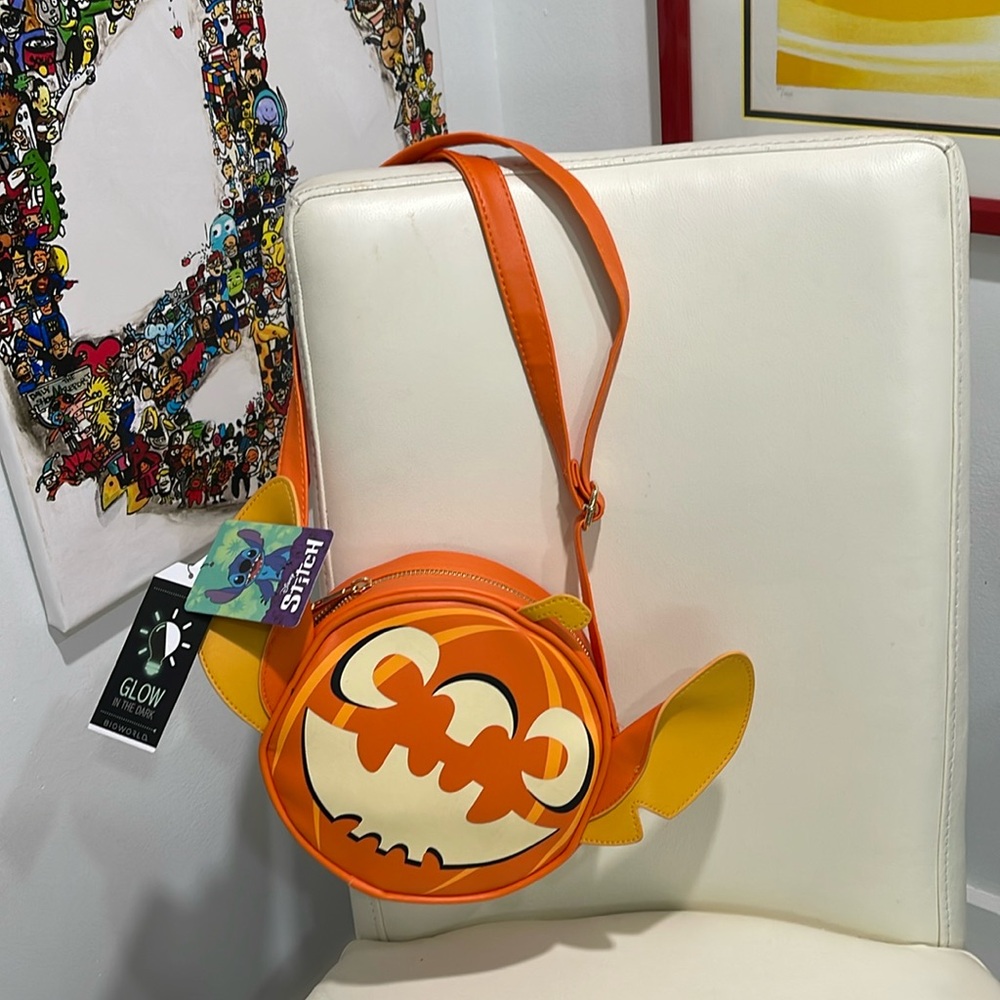 Bioworld & Disney Stitch Halloween Orange/Gold Glow in the Dark Crossbody Bag